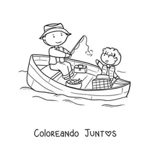 Imagen para colorear de un padre y su hijo pescando en un bote
