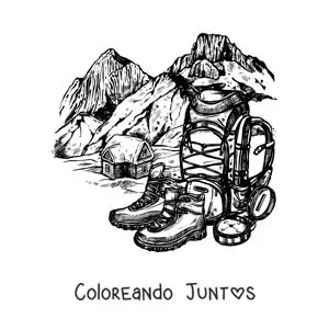 Imagen para colorear de una mochila y un par de botas para escalar