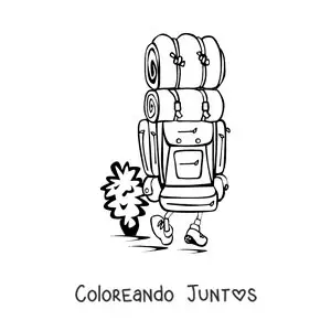 Imagen para colorear de un excursionista caminando con una mochila para acampar