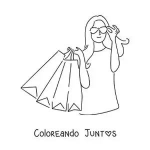 Imagen para colorear de una chica de compras con sus lentes de sol