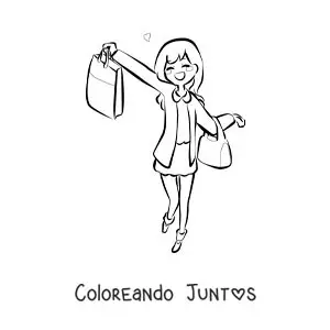 Imagen para colorear de una chica de compras con sus bolsas estilo anime