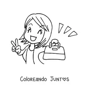 Imagen para colorear de una caricatura de una mujer feliz por comprar un bolso nuevo