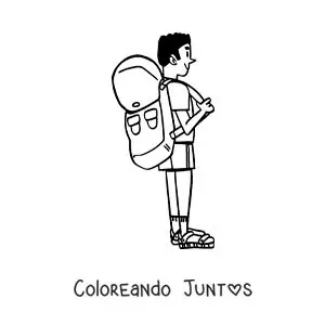 Imagen para colorear de una caricatura de un mochilero