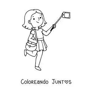 Imagen para colorear de una chica turista tomando una selfie