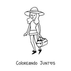 Imagen para colorear de una chica turista con su equipaje