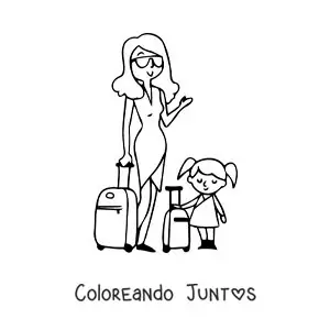 Imagen para colorear de una madre viajera con su hija