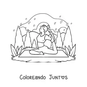 Imagen para colorear de una chica practicando yoga en la naturaleza