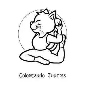 Imagen para colorear de una caricatura de un gato practicando yoga