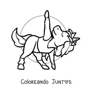 Imagen para colorear de una caricatura de un unicornio en la postura del triángulo extendido