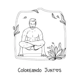 Imagen para colorear de un hombre practicando yoga en la postura de loto