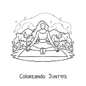 Imagen para colorear de una chica meditando en un mat de yoga en el parque