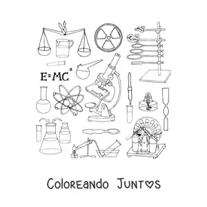 Imagen para colorear de varios instrumentos de laboratorio científico
