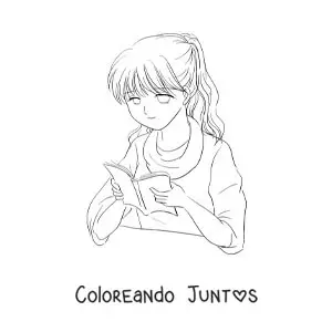 Imagen para colorear de una chica estilo anime leyendo un libro
