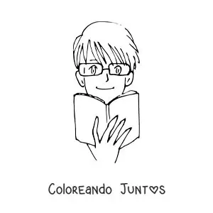 Imagen para colorear de un chico estilo anime leyendo un libro