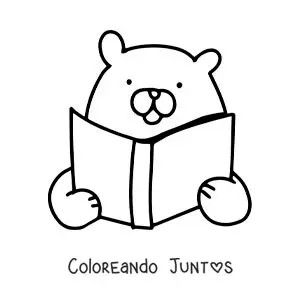 Imagen para colorear de un oso animado kawaii leyendo