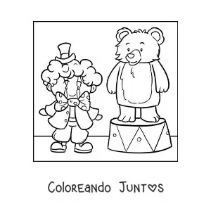 Imagen para colorear de un payaso de circo y un oso animado