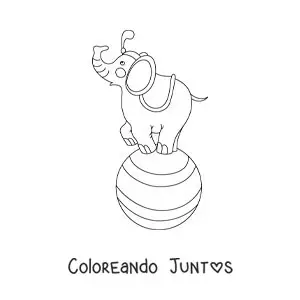 Imagen para colorear de un elefante de circo animado sobre una pelota