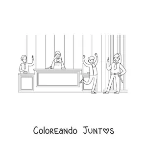 Imagen para colorear de un juez y un abogado animados en un juicio