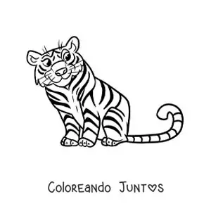 Imagen para colorear de un tigre del zoológico animado sentado