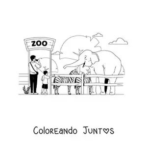 Imagen para colorear de un niño y su padre visitando el zoológico