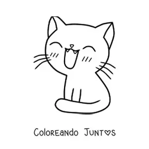 Imagen para colorear de un gato kawaii sentado sonriendo