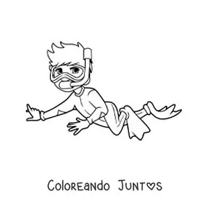 Imagen para colorear de un niño buceando con chapaletas y esnórquel