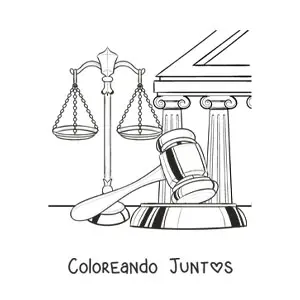 Imagen para colorear de lo una balanza y un mazo como símbolos de justicia