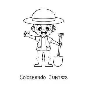 Imagen para colorear de un chico jardinero feliz con sombrero