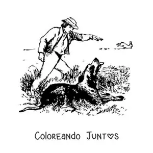 Imagen para colorear de un cazador de patos dando instrucciones a su perro