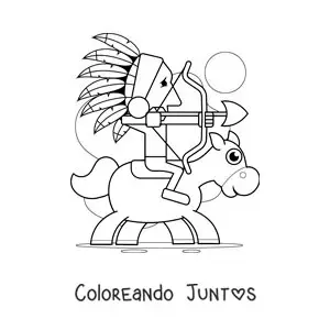 Imagen para colorear de un indio a caballo cazando con un arco