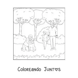 Imagen para colorear de un padre y su hijo paseando en el parque