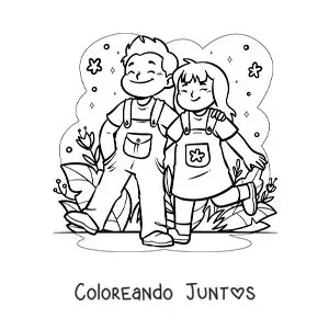 Imagen para colorear de una pareja paseando en el parque