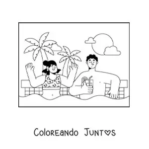 Imagen para colorear de una pareja joven de vacaciones en una piscina