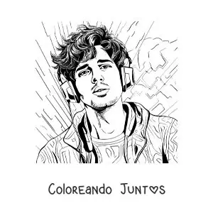 Imagen para colorear de un retrato de Sebastián Yatra con audífonos en estilo realista