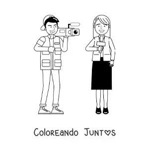 Imagen para colorear de un camarógrafo y una periodista en un reportaje de noticias
