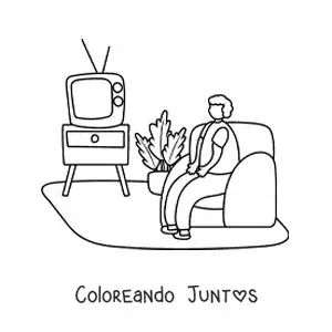 Imagen para colorear de una persona viendo la televisión en el sofá