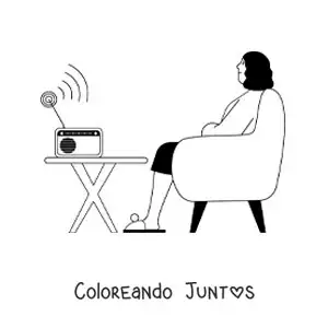 Imagen para colorear de una mujer sentada escuchando las noticias de la radio