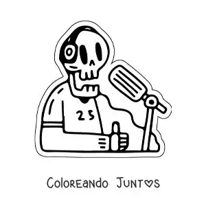 Imagen para colorear de un esqueleto animado en un programa de radio