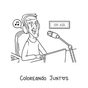 Imagen para colorear de un locutor en un programa musical de la radio