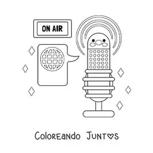 Imagen para colorear de un micrófono de la radio animado al aire