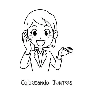 Imagen para colorear de una mujer animada hablando por teléfono