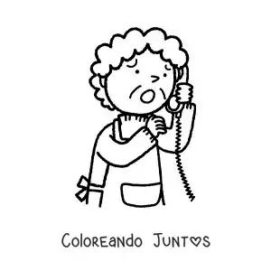 Imagen para colorear de una abuela preocupada hablando por teléfono fijo