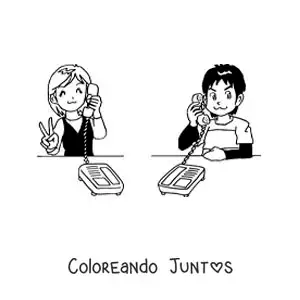 Imagen para colorear de una chica y un chico hablando por llamada telefónica