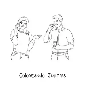 Imagen para colorear de un hombre y una mujer hablando al teléfono