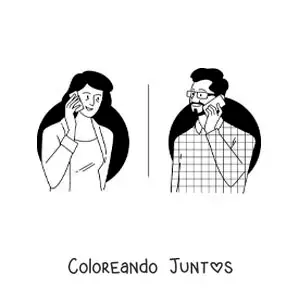 Imagen para colorear de un hombre y su esposa hablando por teléfono
