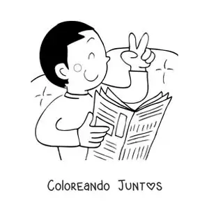 Imagen para colorear de un niño animado leyendo el periódico