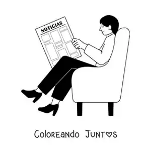 Imagen para colorear de una chica sentada en el sofá leyendo las noticias del periódico