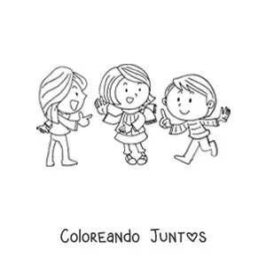 Imagen para colorear de tres niñas jugando piedra papel o tijeras
