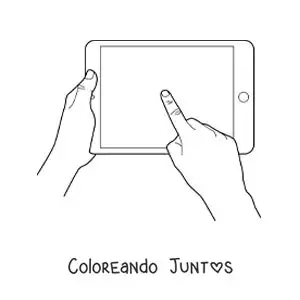 Imagen para colorear de un par de manos usando una tableta táctil