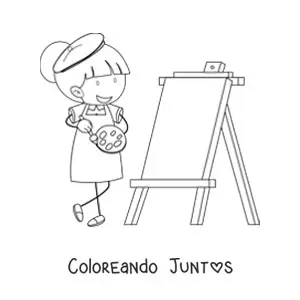 Imagen para colorear de una niña pintando un cuadro